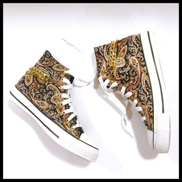 NASTY GAL PAISLEY SNEAKERS W/GOLD CHAINS! - Picture 5 of 5